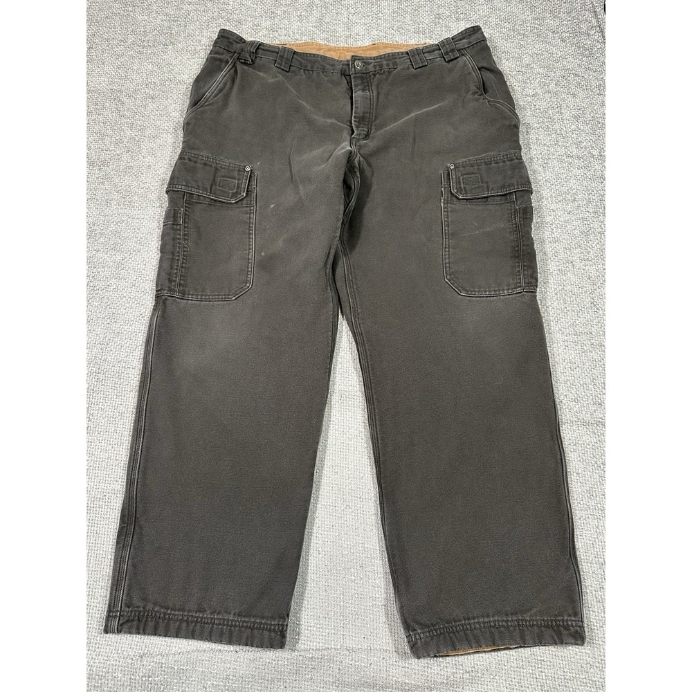 Duluth Trading‎ Co Pants Mens 44x31 Brown Canvas Flex Fire Hose Fleece Lined